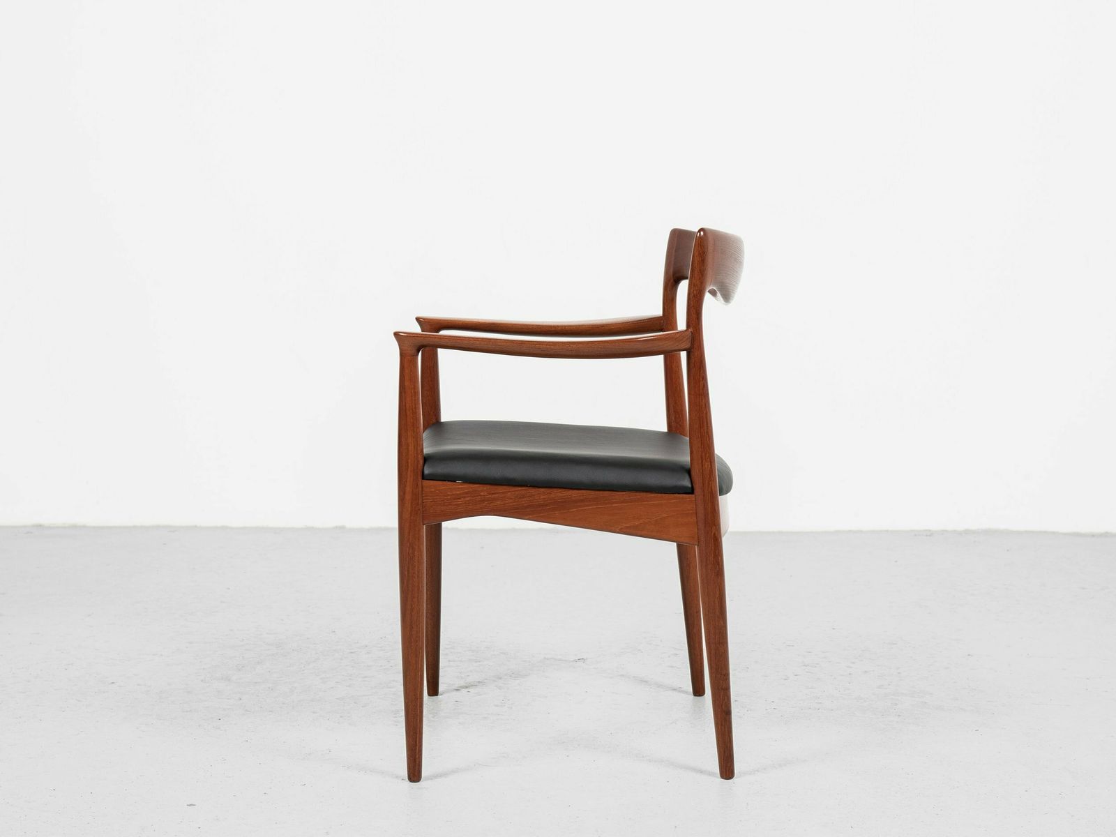 Midcentury Danish Chair With Armrests In Teak And New Skai By Arne Vodder For Vamo 1960s photo for sale