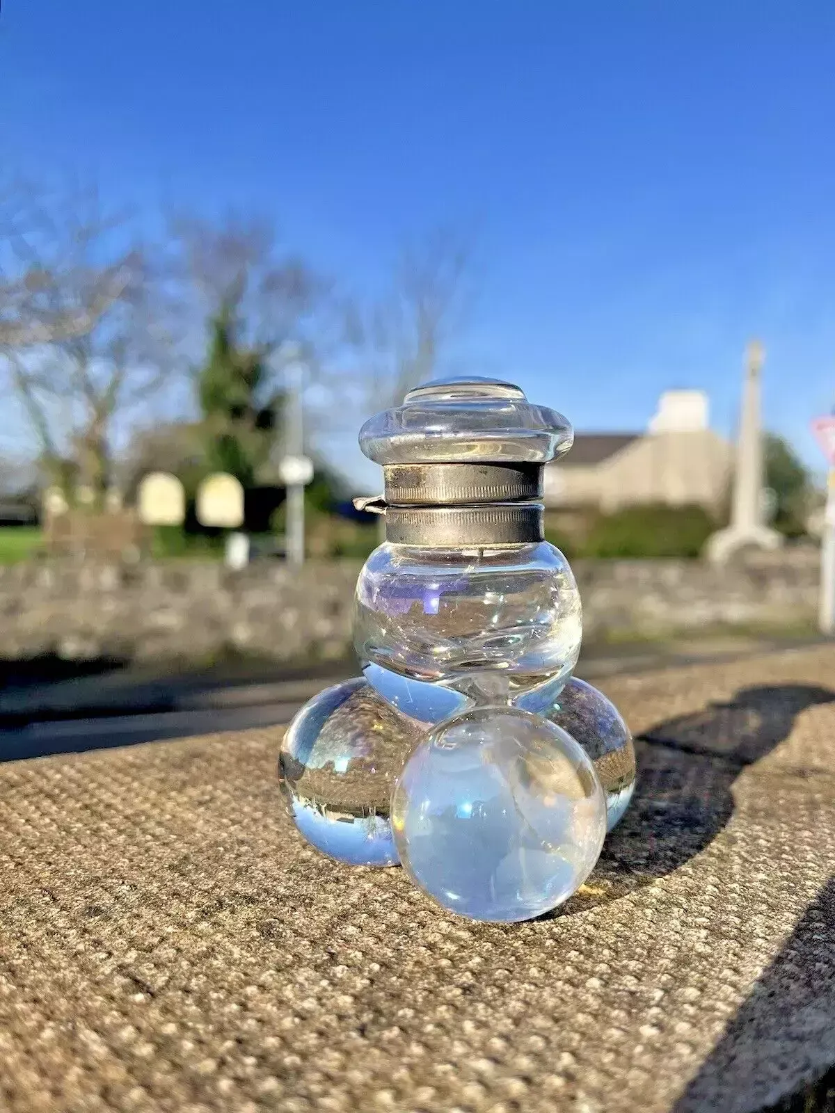 Antique 19thc Bohemian Czech Lightly Iridescent Soap Bubble Desk Inkwell Harrach photo vinterior