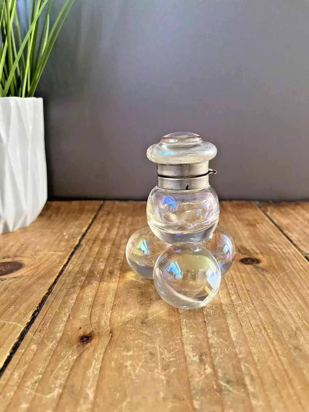 Home Decor Antique 19thc Bohemian Czech Lightly Iridescent Soap Bubble Desk Inkwell Harrach photo