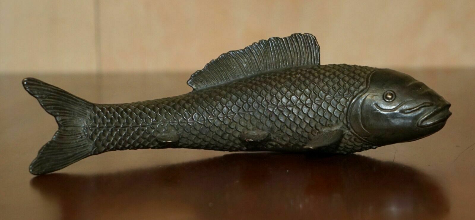 Antique Solid Bronze Japanese Koi Carp Statue Of A Wonderfully Elegant Fish photo furniture