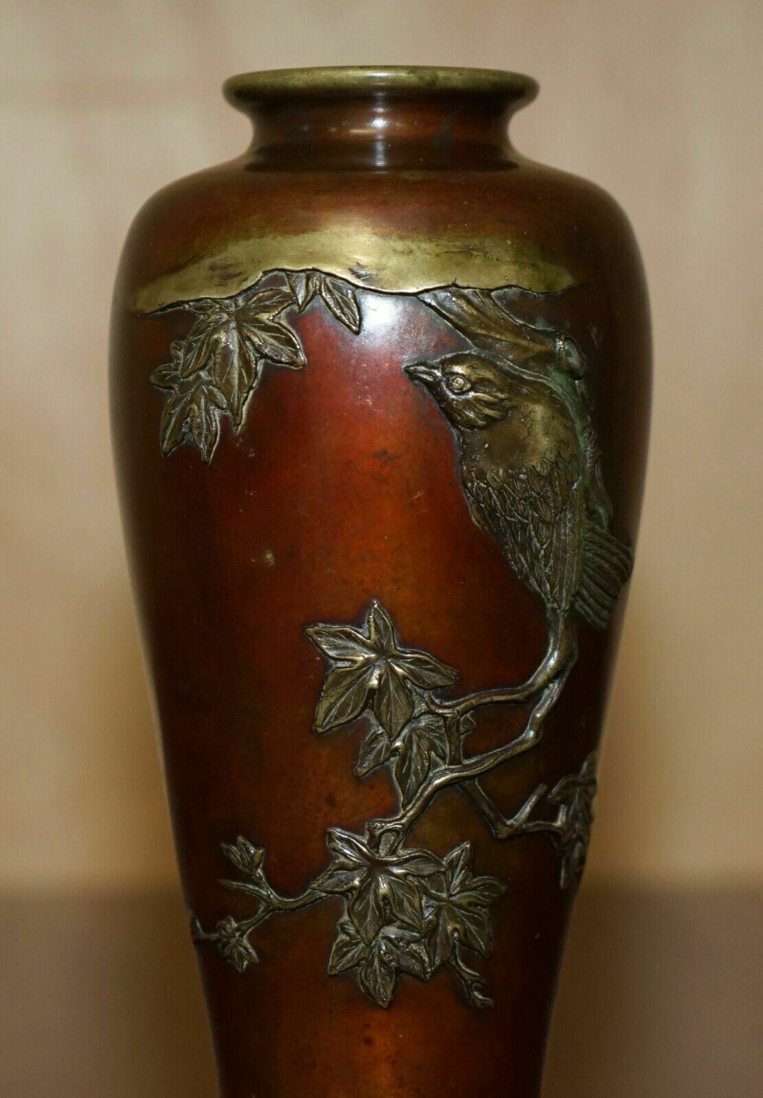 Stunning Signed Antique Circa 1870 Japanese Vase Depicting A Bird On A Branch photo for sale