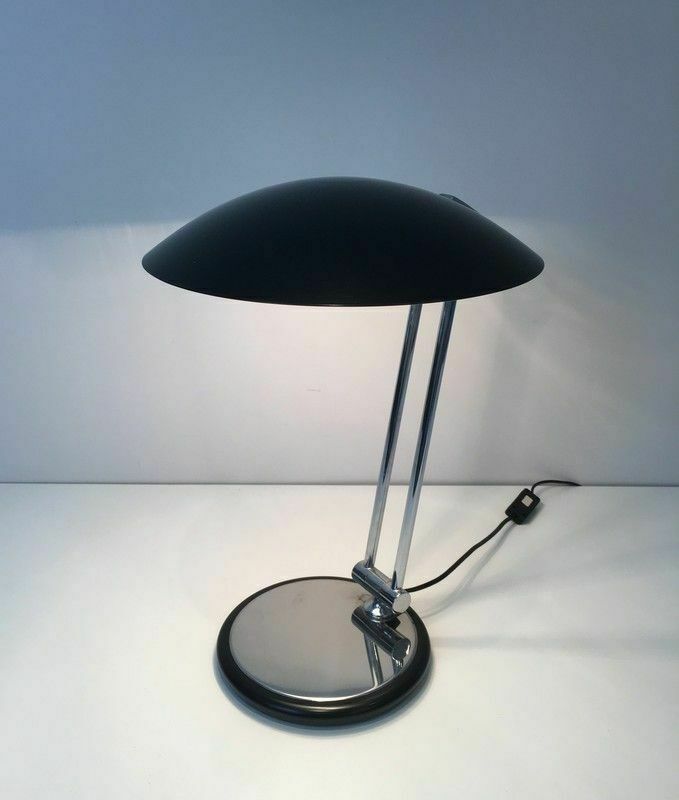Swivel Design Desk Lamp In Chrome And Black Lacquered Metal