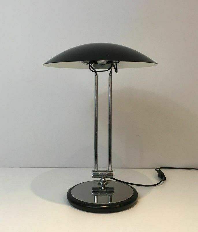 Swivel Design Desk Lamp In Chrome And Black Lacquered Metal photo vintage