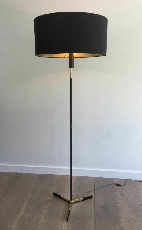 Designer Parquet Floor Lamp In Black Lacquered Metal And Brass photo furniture