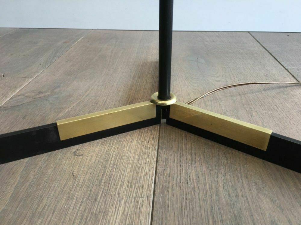 Designer Parquet Floor Lamp In Black Lacquered Metal And Brass photo vintage
