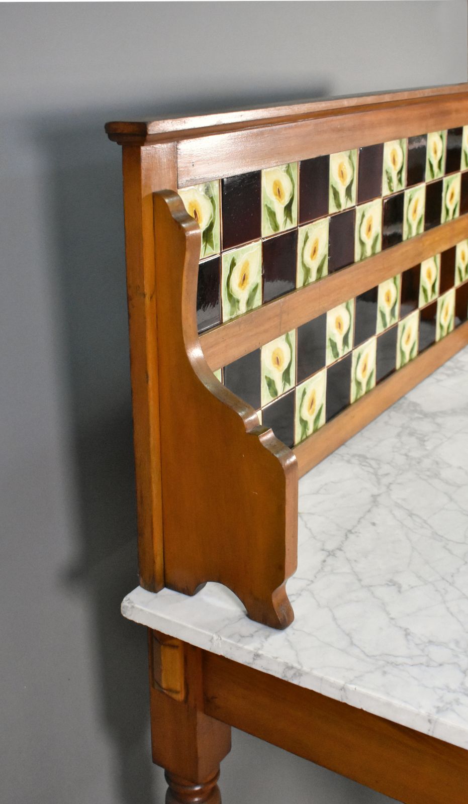 photo buy English Edwardian Tile Back Marble Top Washstand In Birch