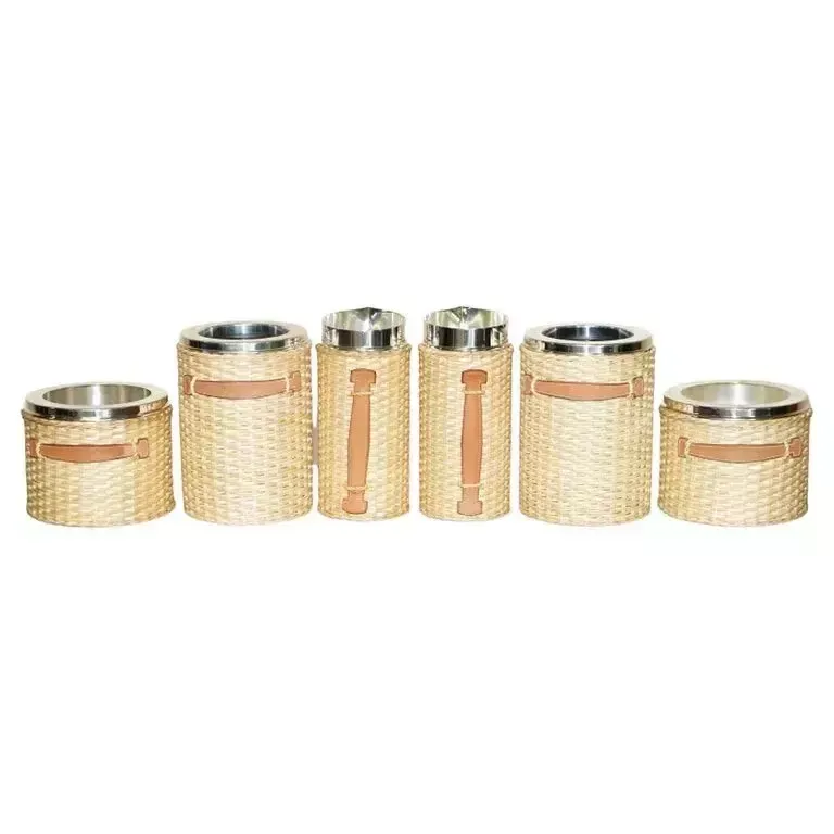 Pair Of Hermes Kelly Wicker & Brown Leather Picnic Champagne Buckets Part Suite photo furniture