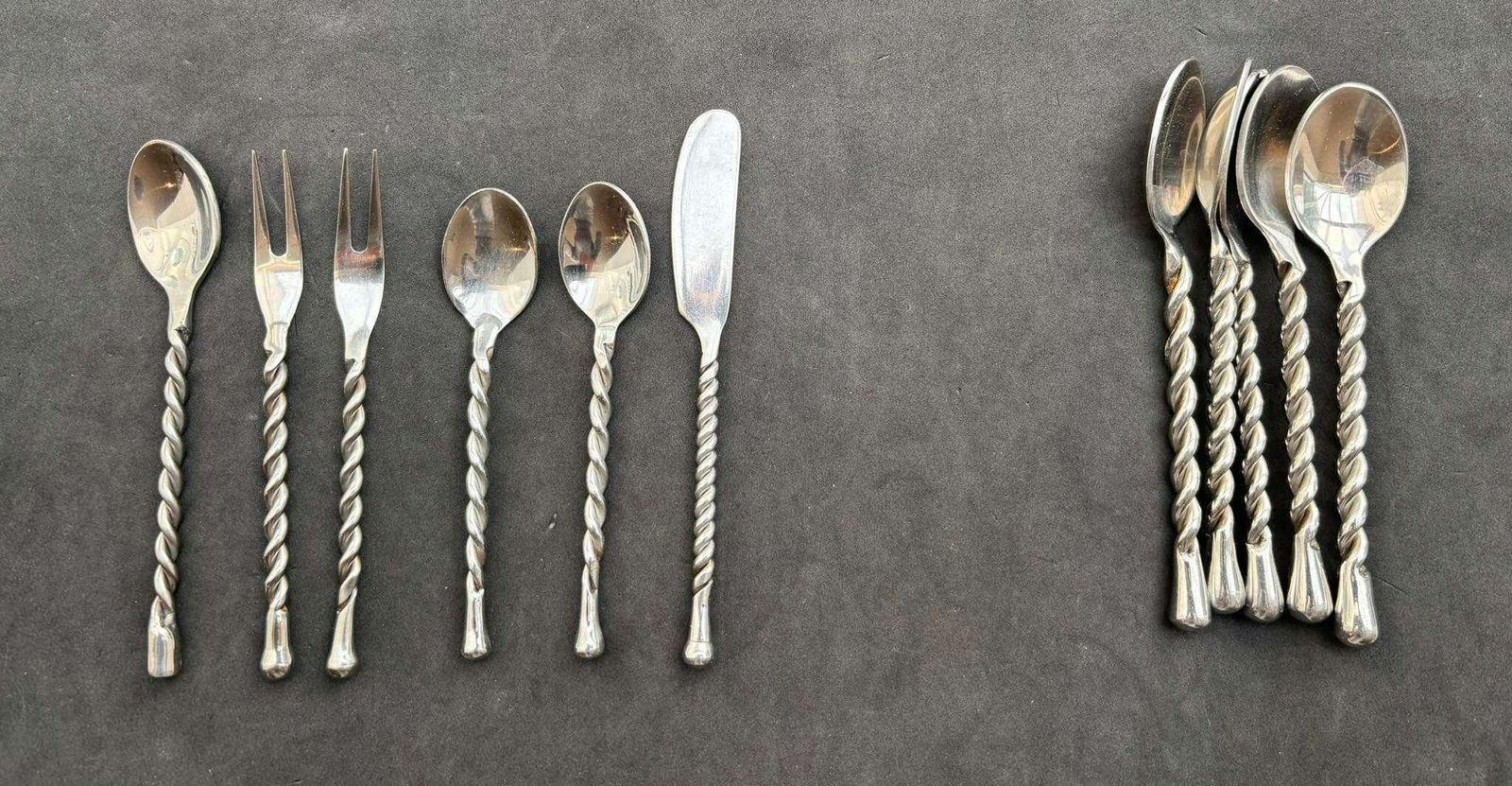 Set Of 11 Flatware Forged Cutlery French Spare Twisted Brutalist Decor Medieval Style Gift Postmodern Replacement Single Flatware photo for sale