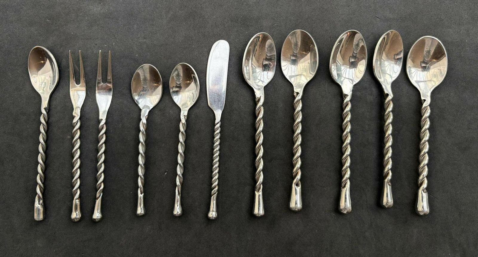 Set Of 11 Flatware Forged Cutlery French Spare Twisted Brutalist Decor Medieval Style Gift Postmodern Replacement Single Flatware photo vintage