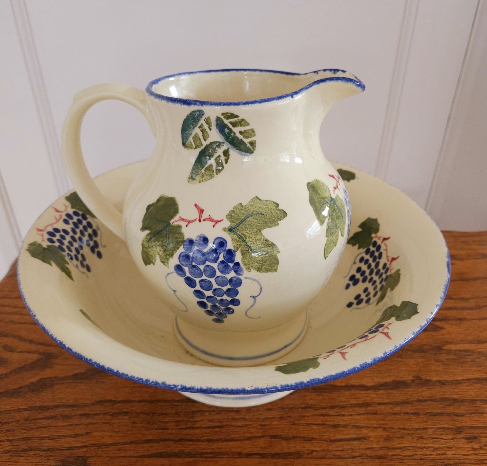 Pretty, Hand Painted, Poole Pottery Wash Jug & Basin Set photo for sale