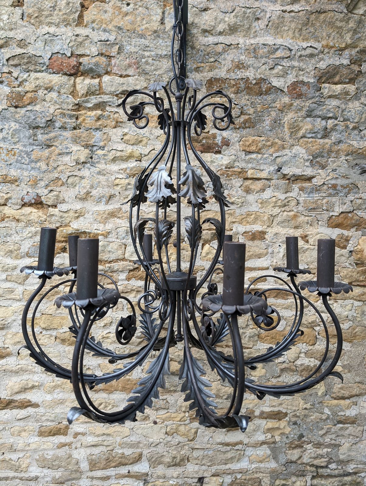 Antique, Metal, 8 Branch, Wired Chandelier