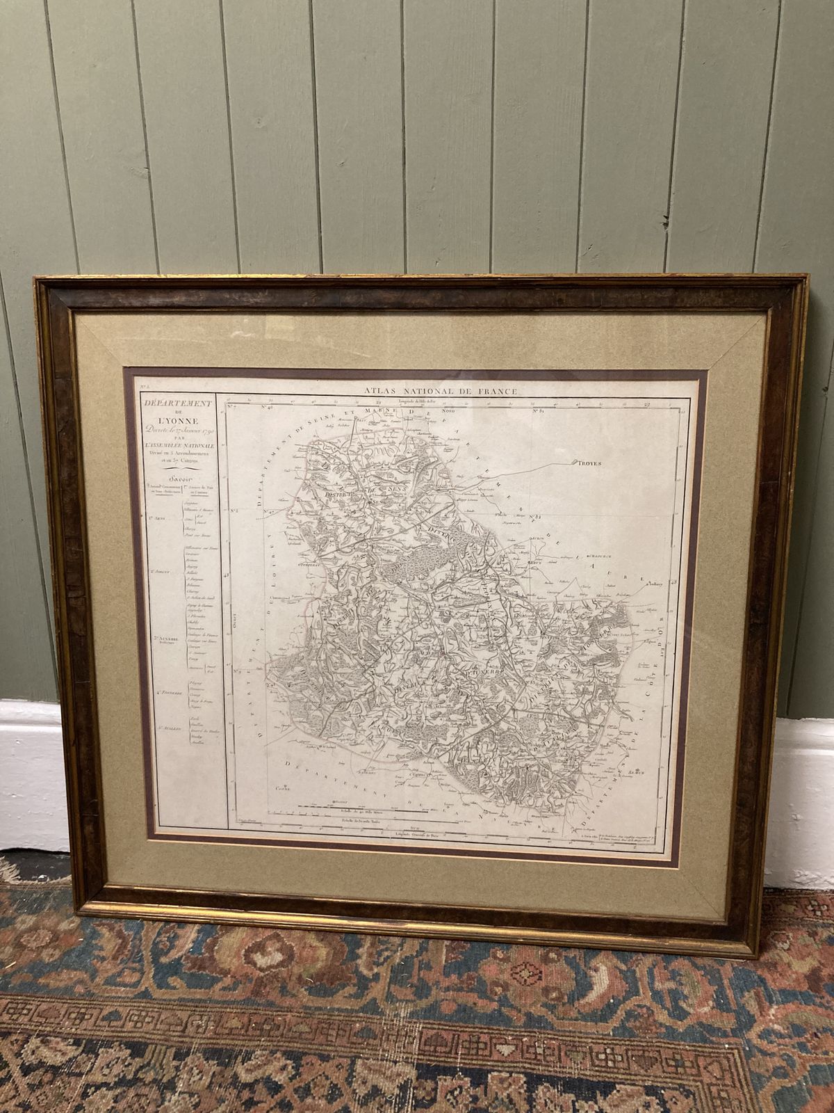 Large 18th C Framed French Map By Chanlaire And Dumez Of L’yonne