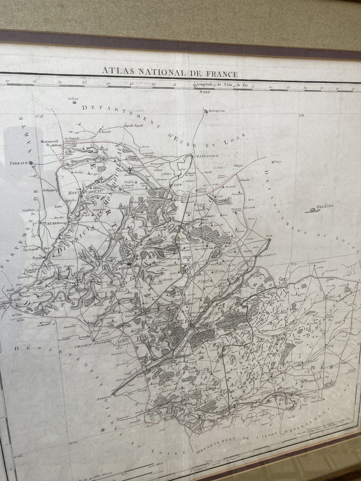 photo furniture Large 18th C Framed French Map By Chanlaire And Dumez Of De Loir Et Da Cher