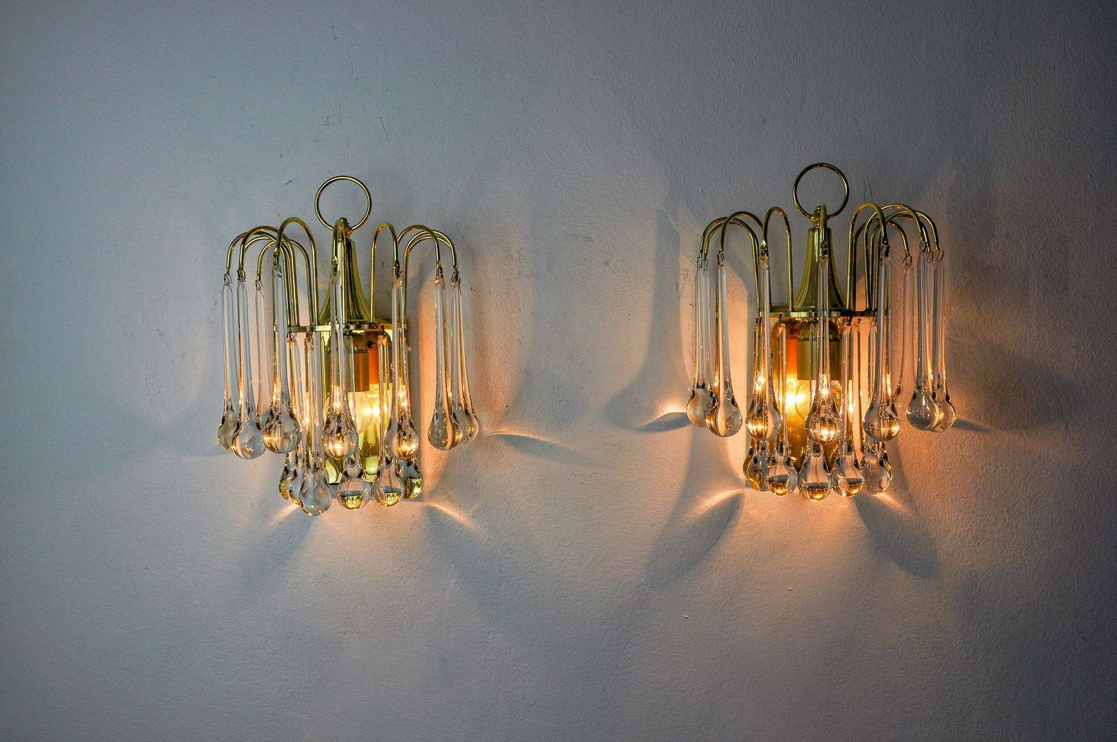 Pair Of Venini "Drops" Wall Lights, 2 Levels, Murano Glass, Italy, 1970 photo 1885.0