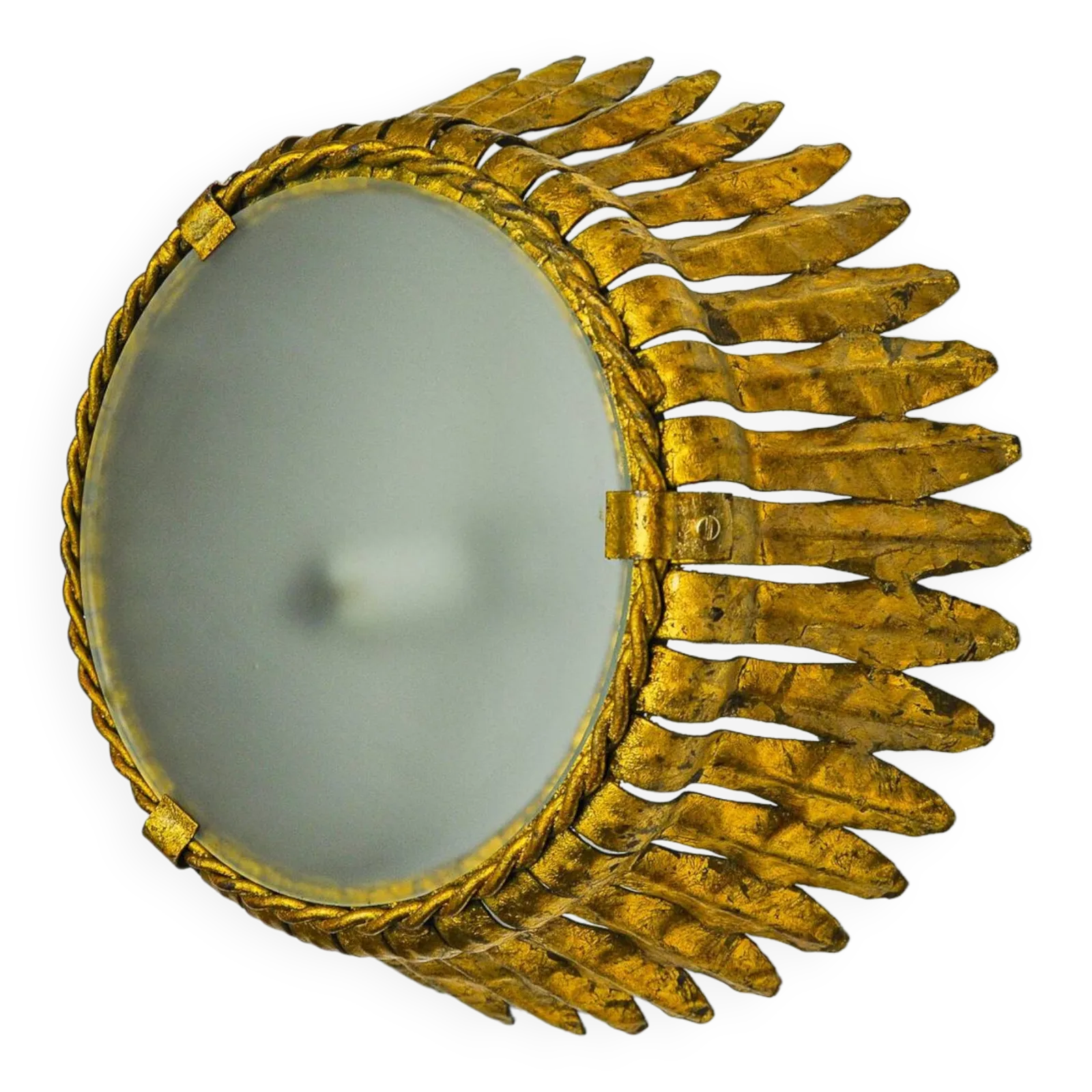 Sun Wall Lamp By Ferro Arte, Metal And Gold Leaf, Spain, 1960
