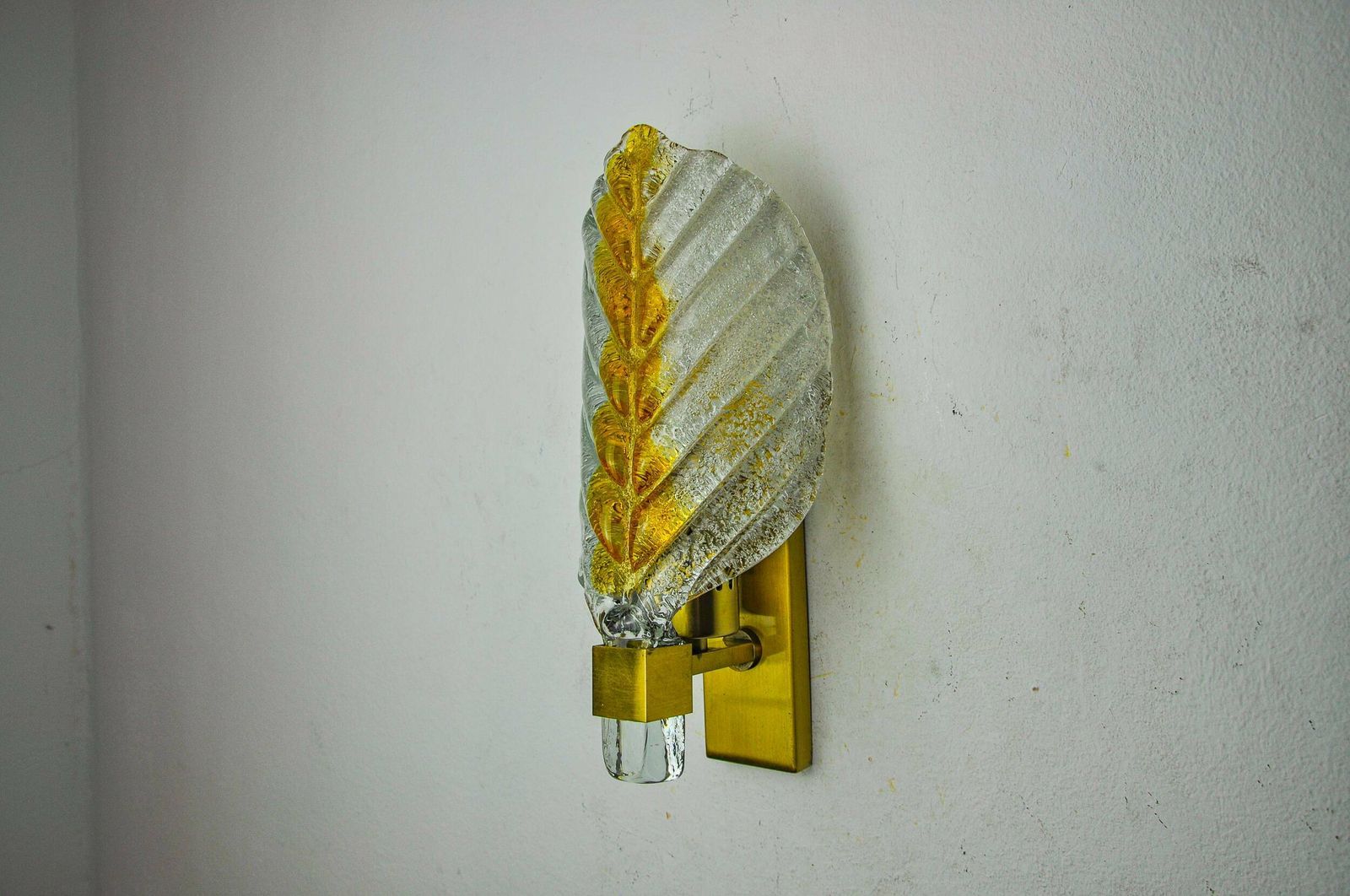 Recessed "Leaf" Wall Light By Mazzega, Orange Frosted Murano Glass, Italy, 1970 photo furniture