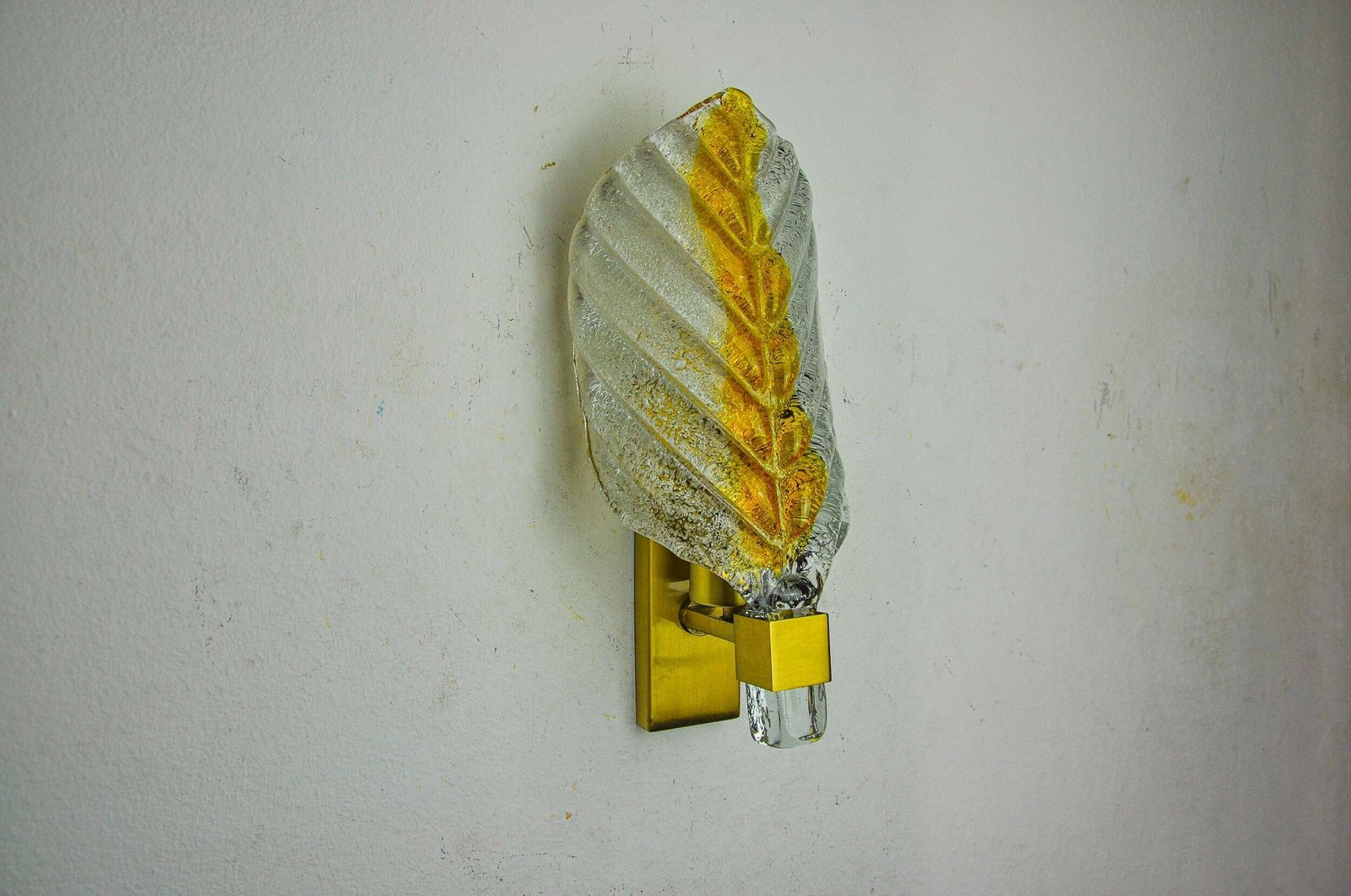 Recessed "Leaf" Wall Light By Mazzega, Orange Frosted Murano Glass, Italy, 1970 photo 723.0