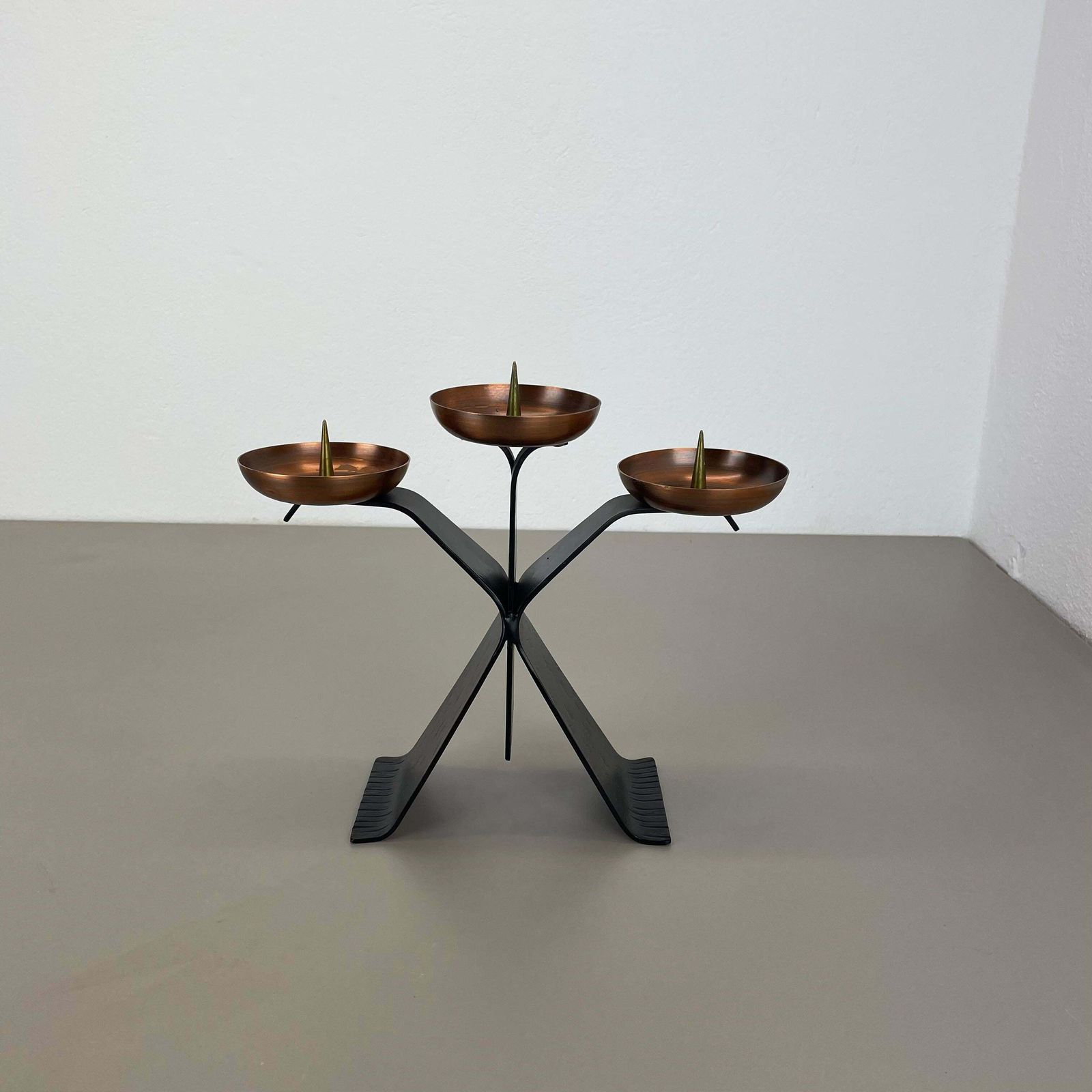 Modernist Auböck Style Brutalist Copper And Metal Candleholder, Austria 1970s photo for sale