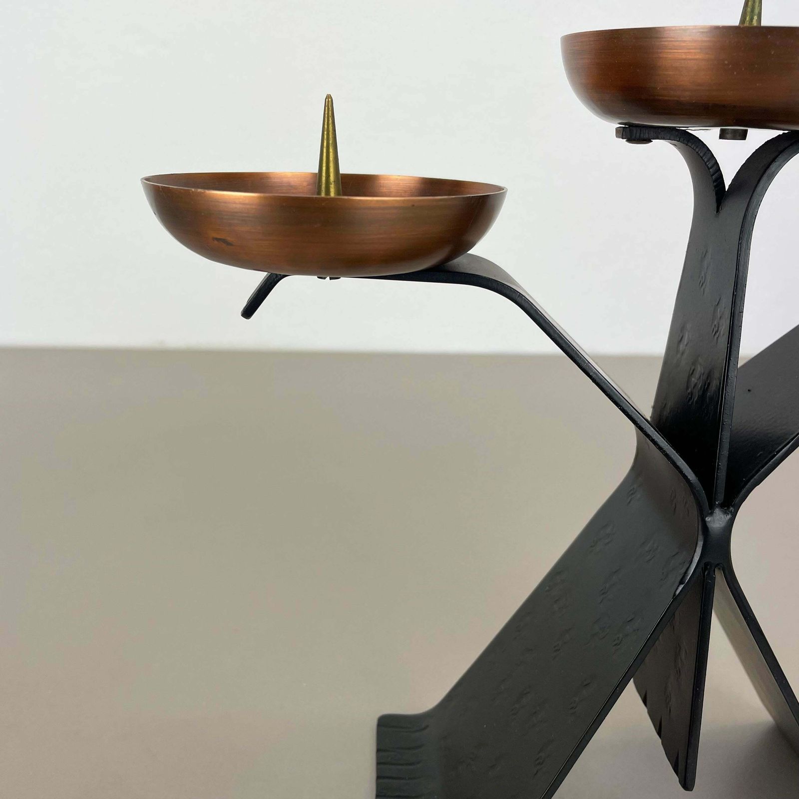 Modernist Auböck Style Brutalist Copper And Metal Candleholder, Austria 1970s photo 480.0