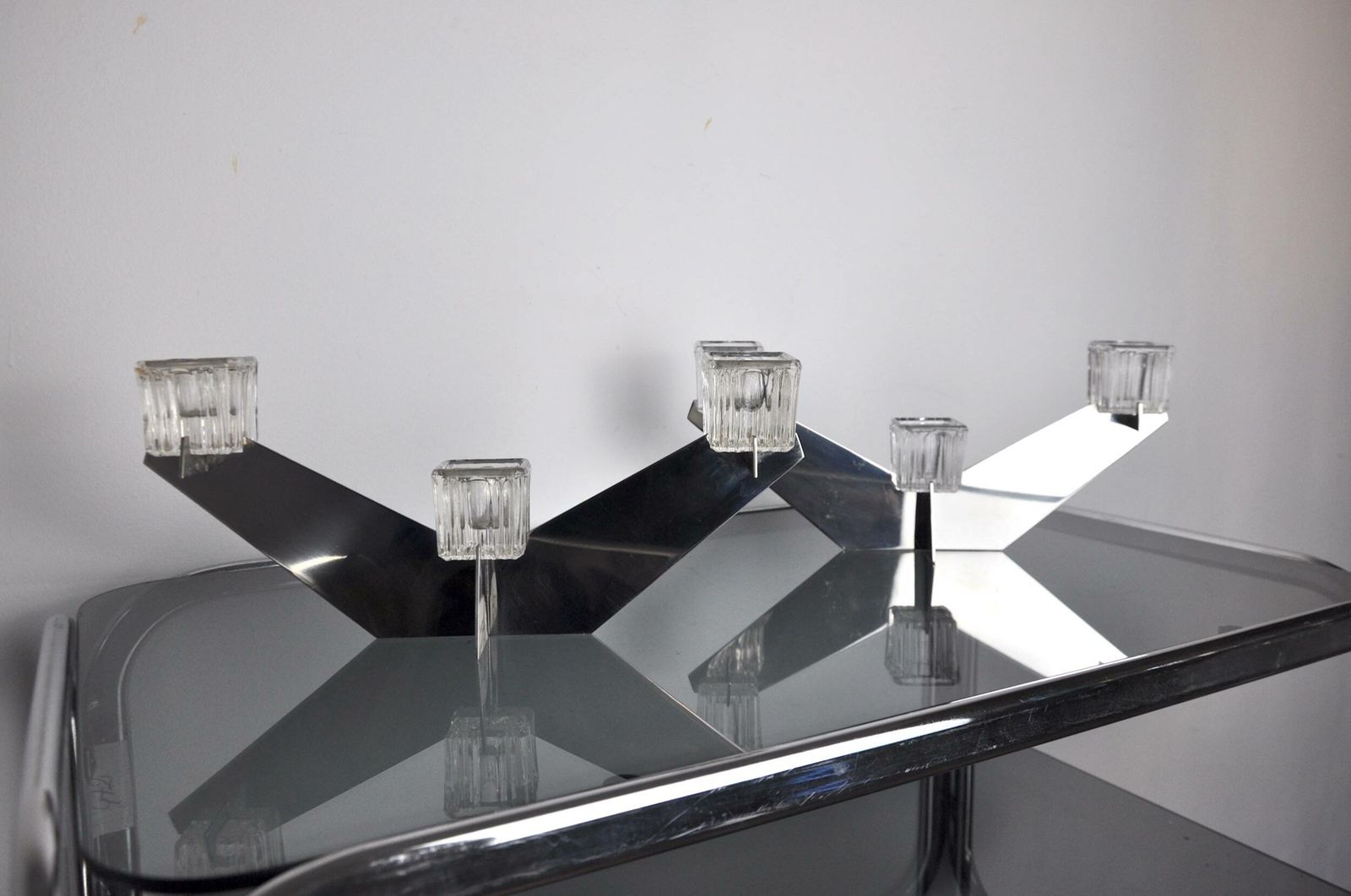 Pair Of Peill & Putzler Candlesticks, Glass And Metal, Germany, 1970 photo Lighting