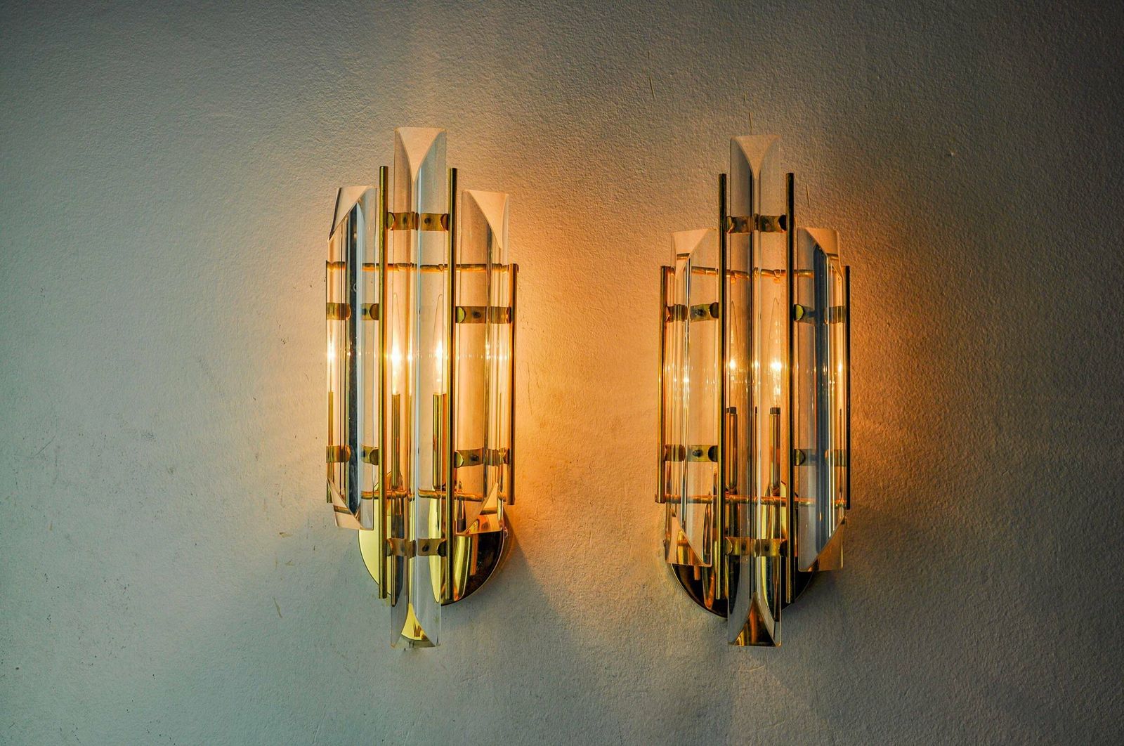 Pair Of Venini Wall Lights, Triedri Glass, Murano, Italy 1970 photo furniture