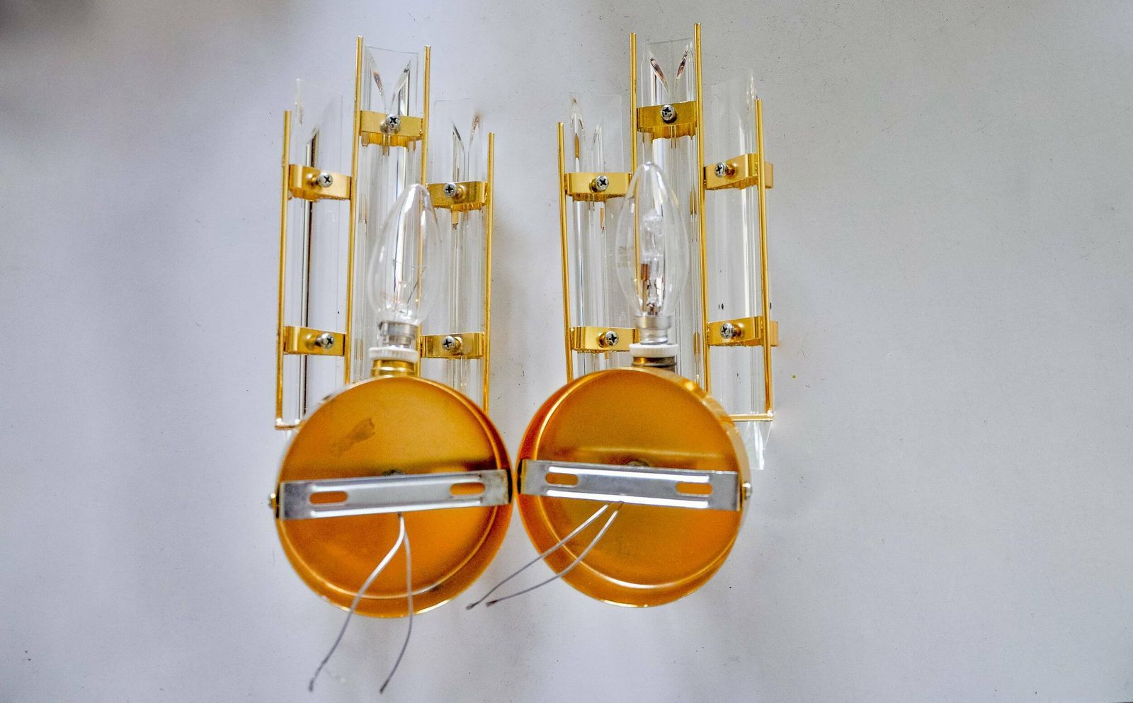 Pair Of Venini Wall Lights, Triedri Glass, Murano, Italy 1970 photo buy