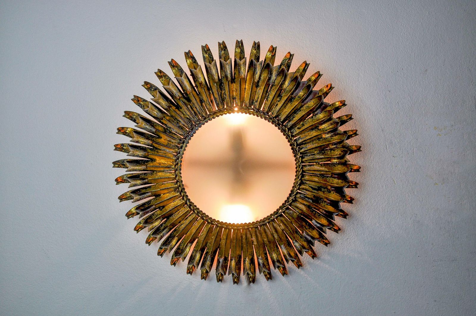 Sun Wall Lamp By Ferro Arte, Metal And Gold Leaf, Spain, 1960 photo 1224.0