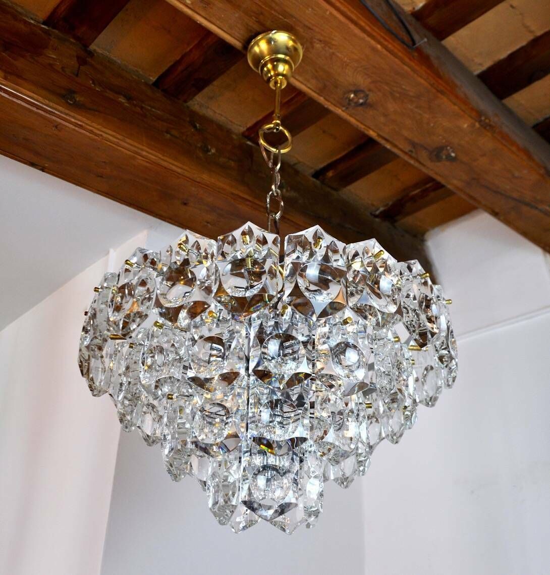 Kinkeldey Golden Chandelier, Cut Glass, 4 Levels, Germany, 1970 photo 2451.0