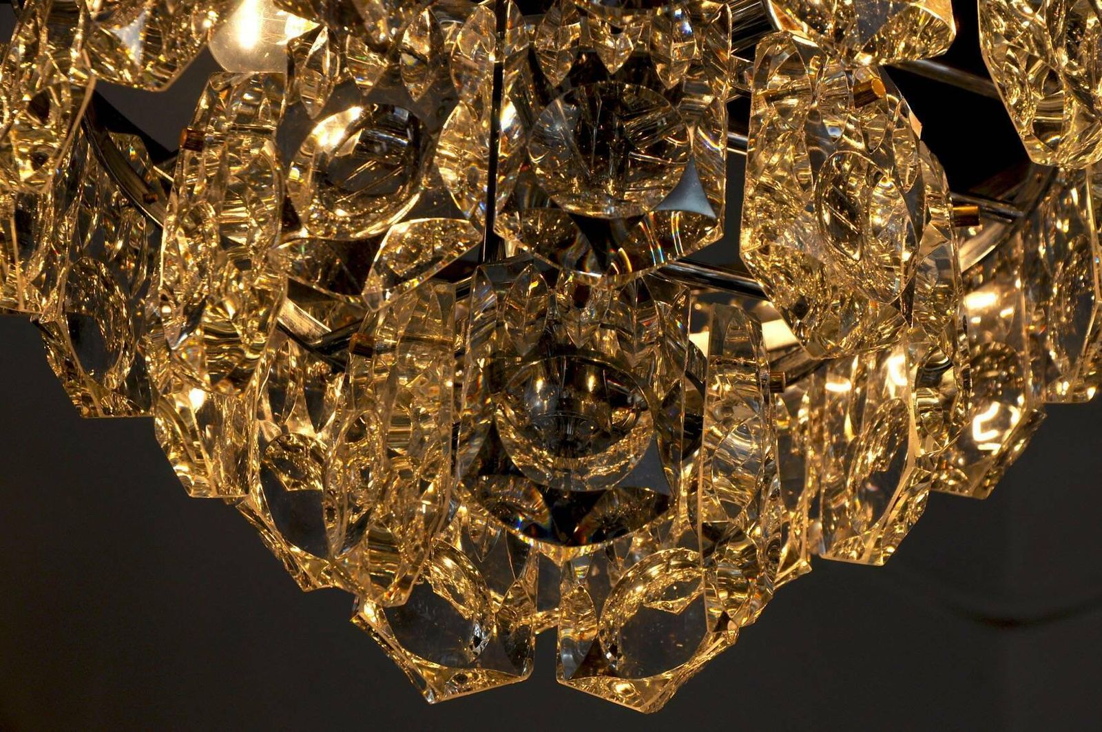 Kinkeldey Golden Chandelier, Cut Glass, 4 Levels, Germany, 1970 photo vintage