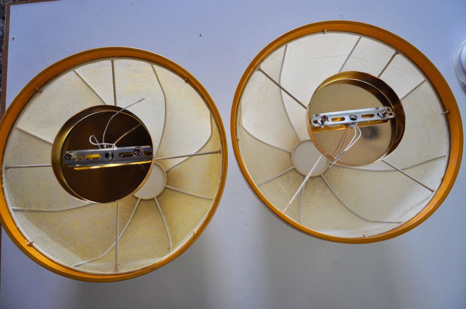photo furniture Pair Of Xl "Cocoon" Wall Lights, Resin And Pine, Italy, 1970