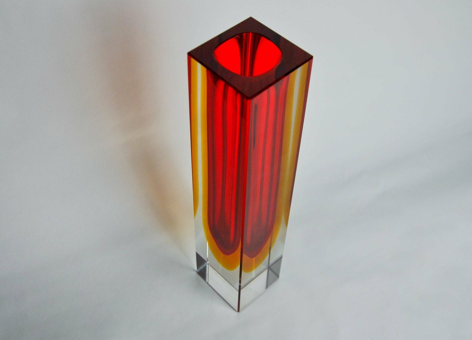 Red And Yellow Cubic Sommerso Vase By Flavio Poli For Seguso, Murano, Italy, 1970 photo vinterior
