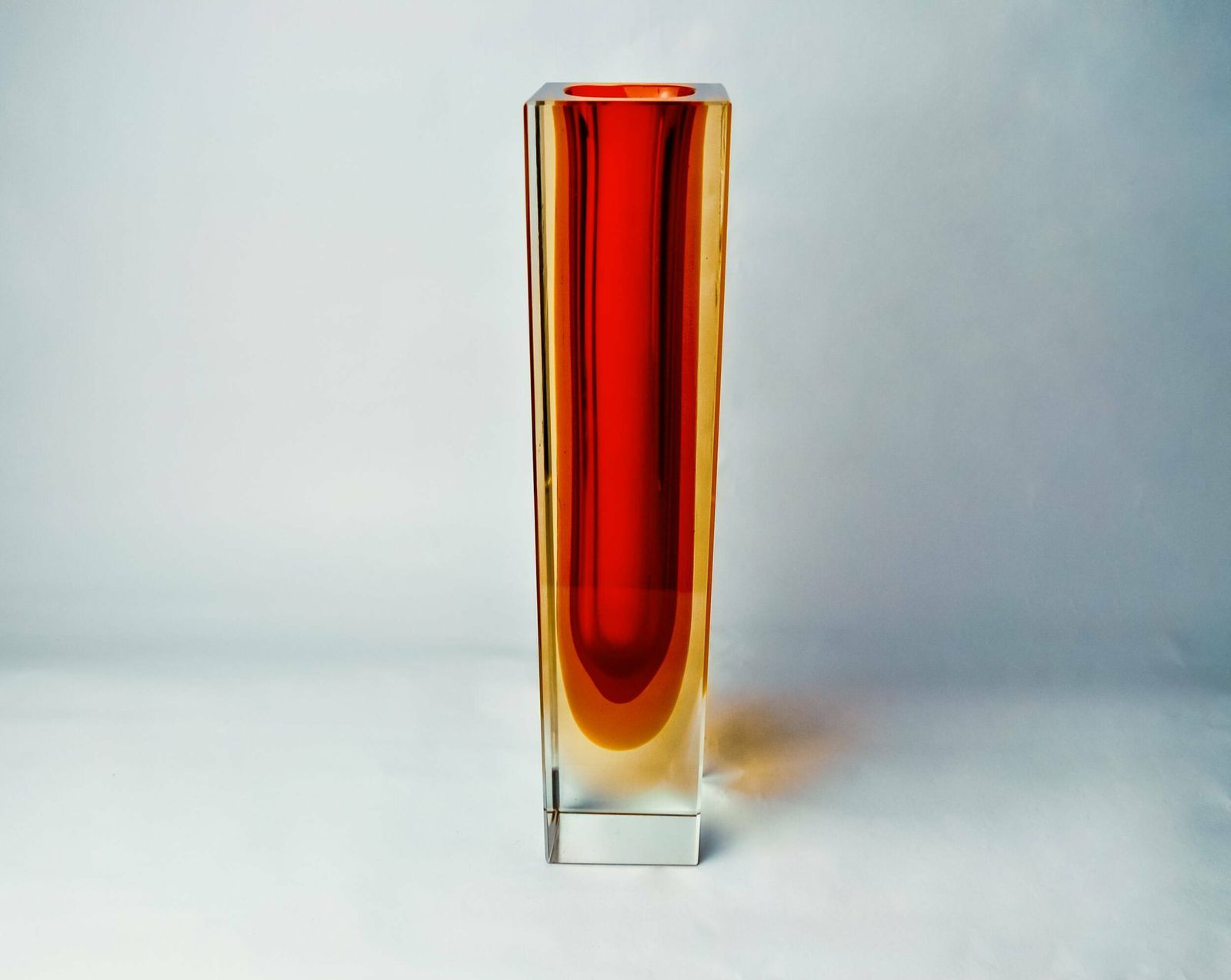 Red And Yellow Cubic Sommerso Vase By Flavio Poli For Seguso, Murano, Italy, 1970 photo vintage