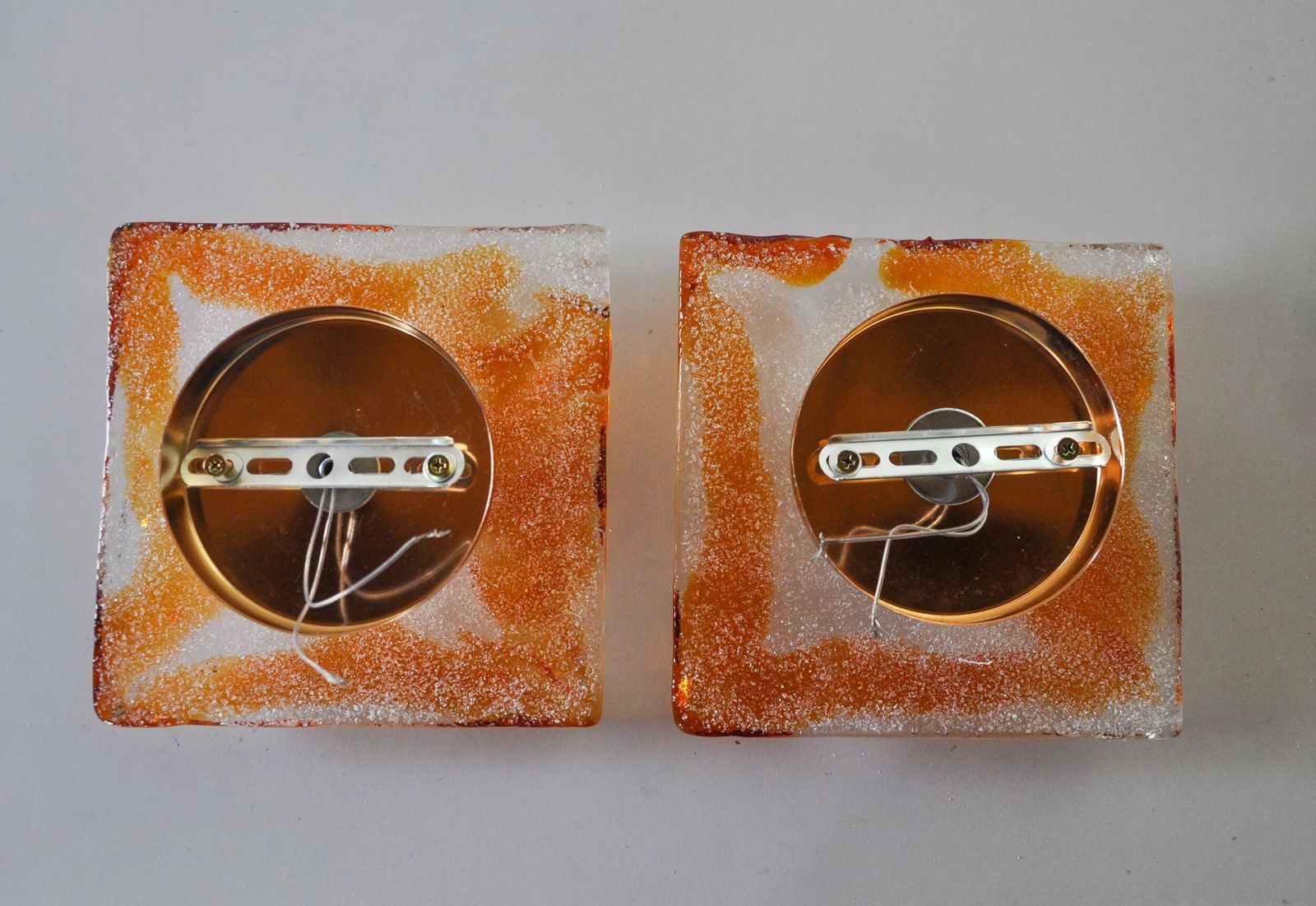 Pair Of Murano Mazzega Wall Lights, Orange Frosted Glass, Italy, 1970 photo buy