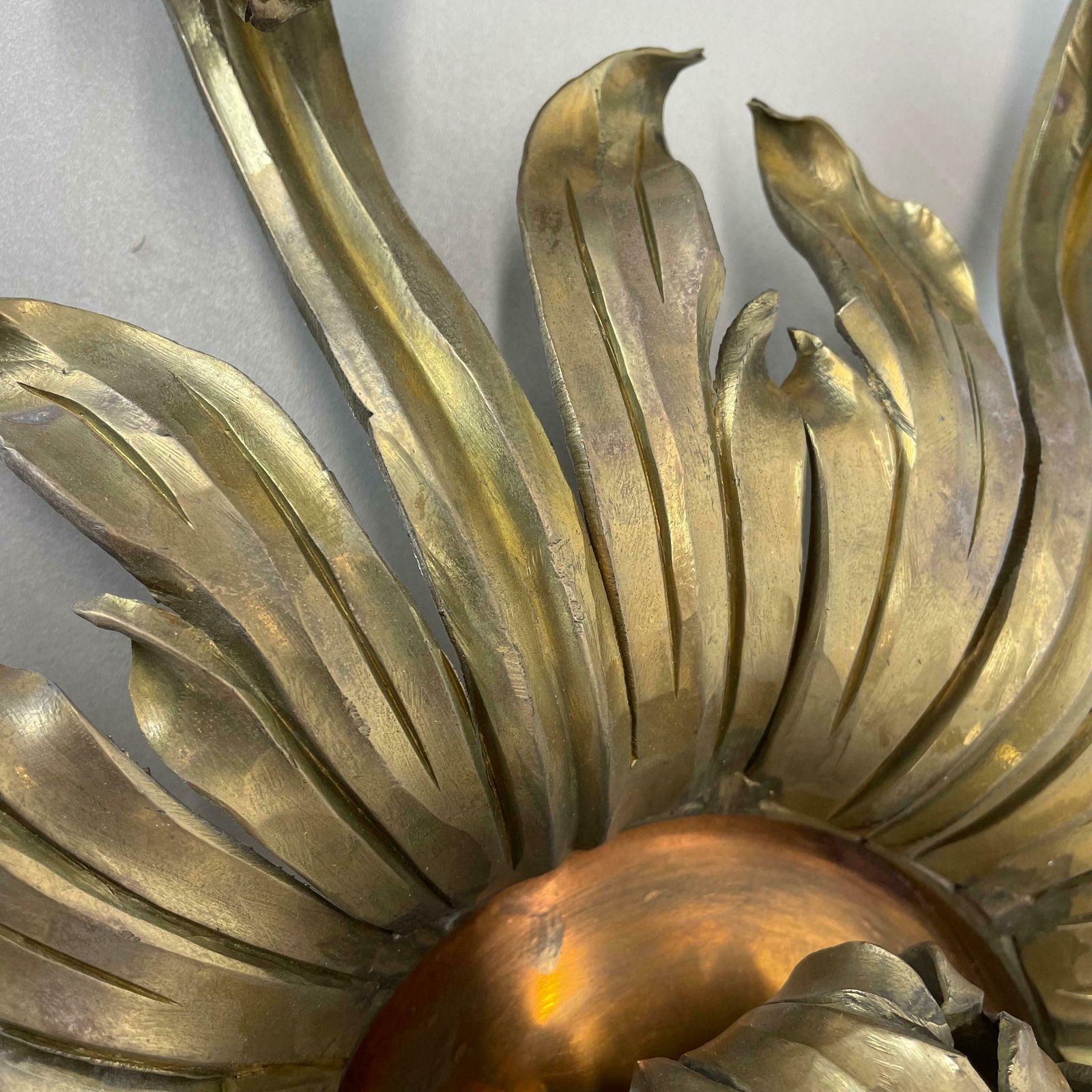 photo vinterior 45cm Handmade Brass Stilnovo Style Floral Theatre Wall Ceiling Light, Italy 1970
