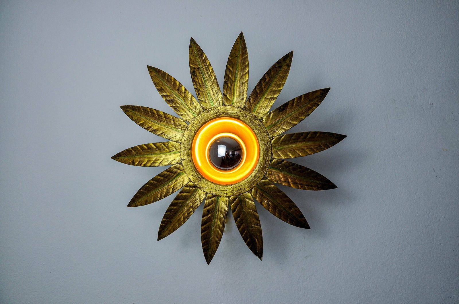 Sun Wall Lamp By Ferro Arte, Metal And Gold Leaf, Spain, 1960 photo furniture