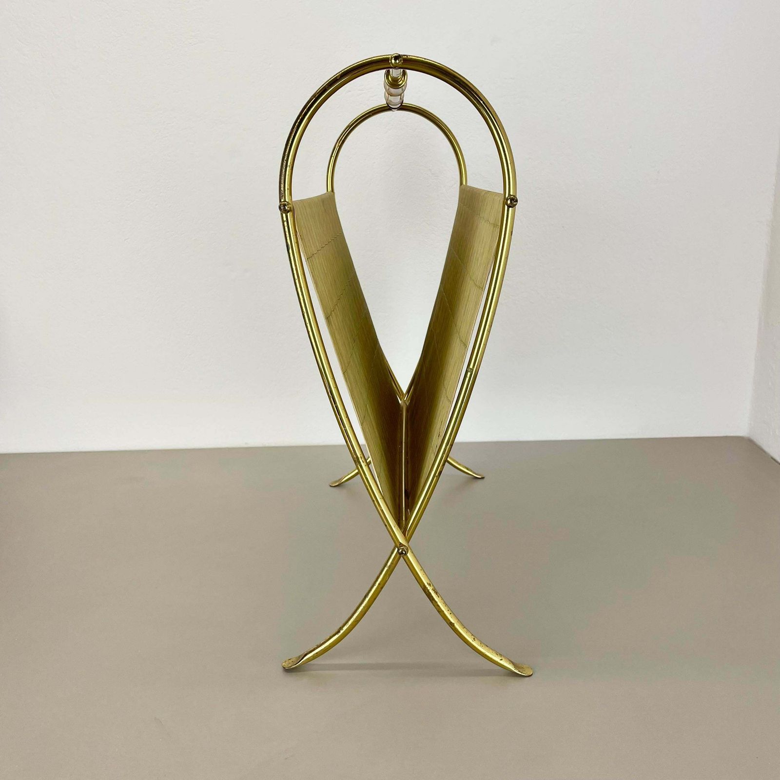 Unique Bauhaus Aubock Style Brass And Bamboo Magazine Holder, Austria 1950s photo for sale