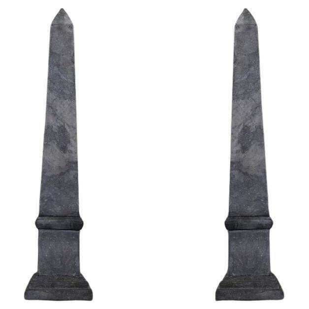 Pair Of Small Black And Grey Marble Obelisks, Napoleon III Style, 20th Century.