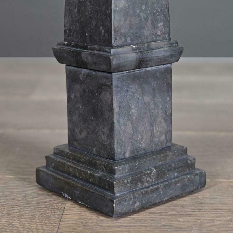 Pair Of Small Black And Grey Marble Obelisks, Napoleon III Style, 20th Century. photo for sale