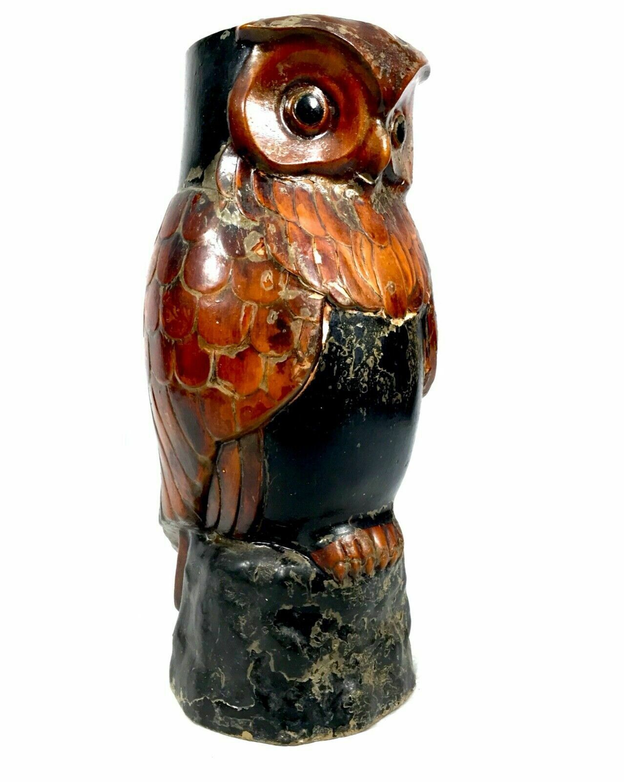 Antique Victorian Papier Mâche / Plaster Stick Stand In Owl Form / 19th Century photo for sale