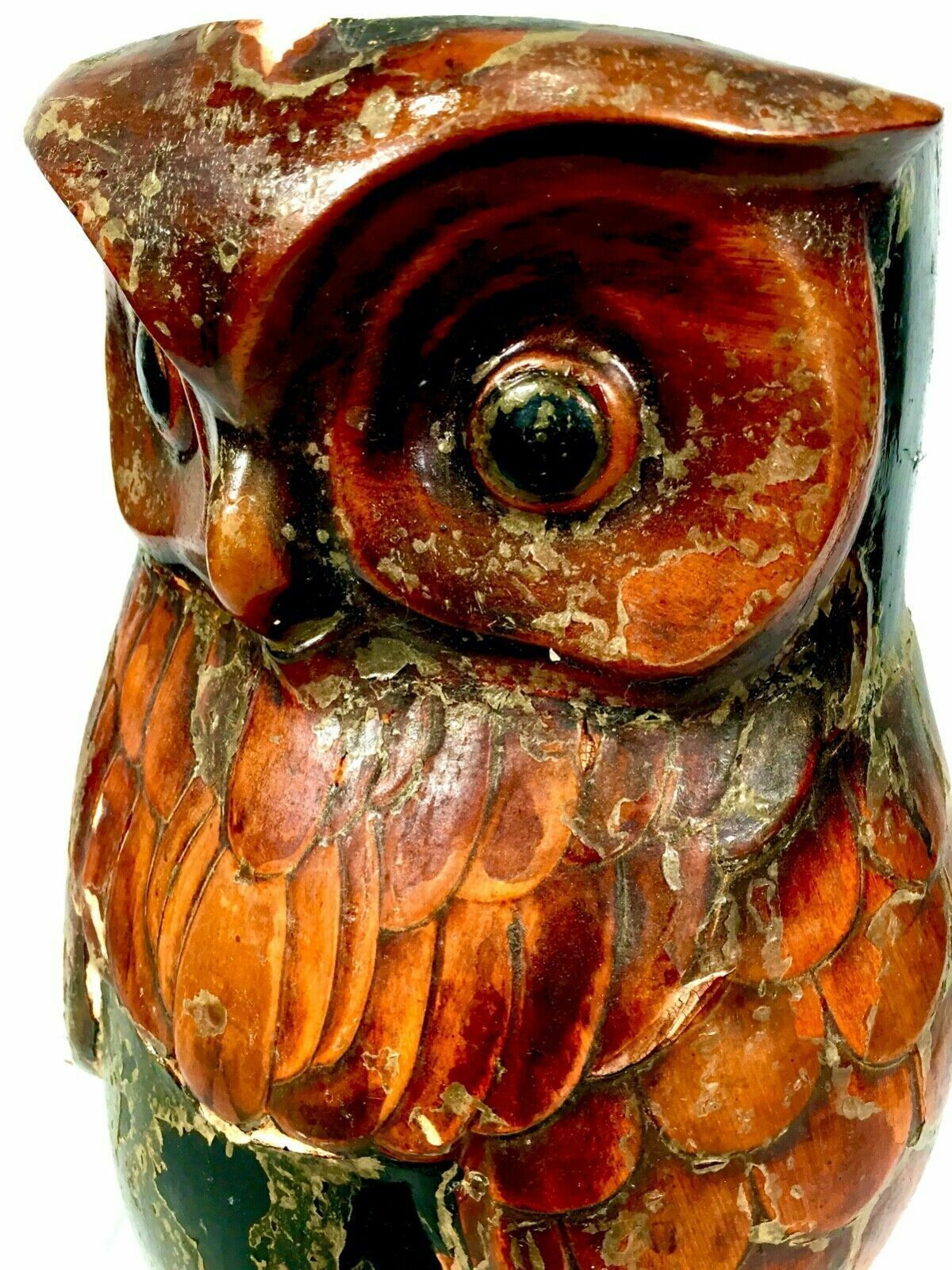 Antique Victorian Papier Mâche / Plaster Stick Stand In Owl Form / 19th Century photo vinterior