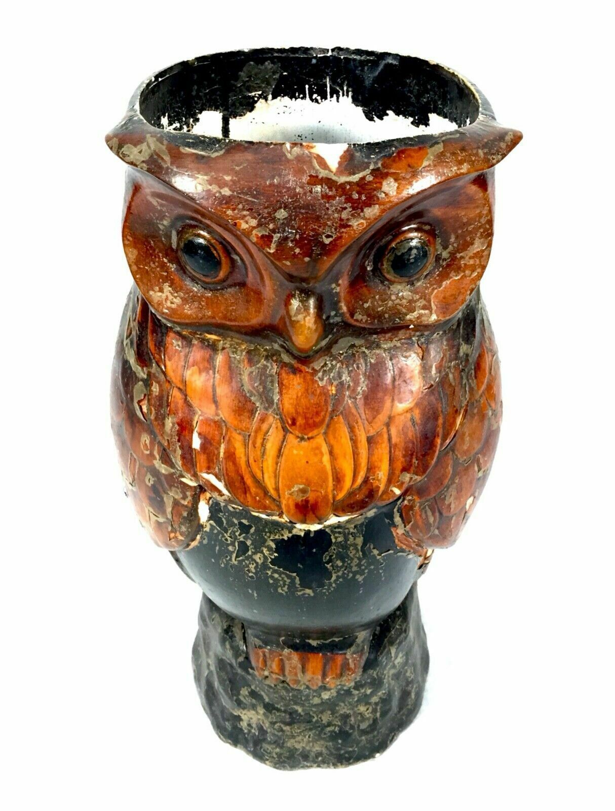 photo for sale Antique Victorian Papier Mâche / Plaster Stick Stand In Owl Form / 19th Century