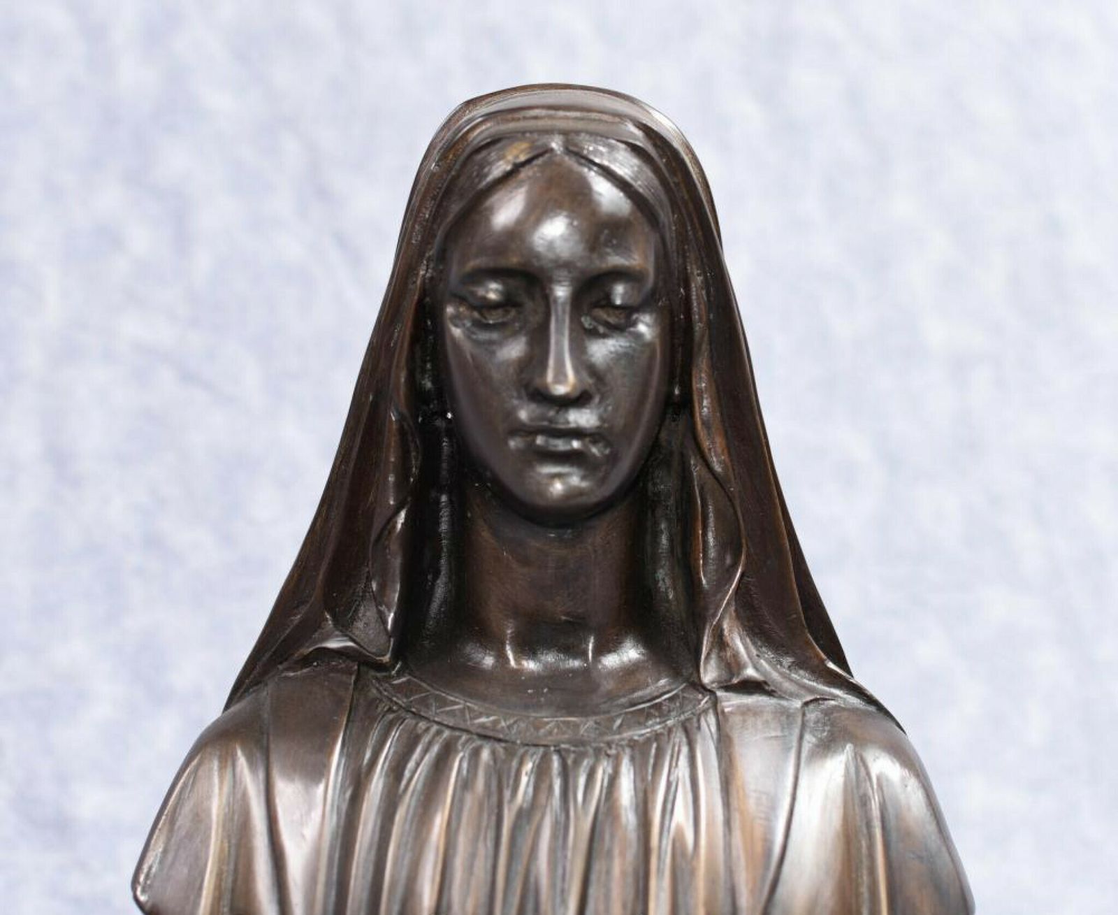 Bronze Virgin Mary Bust   French Holy Mother photo vintage
