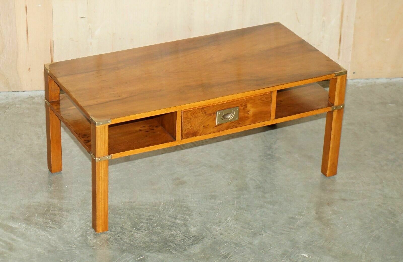 Fully Restored French Polished Burr Yew Wood Military Campaign Coffee Table photo furniture