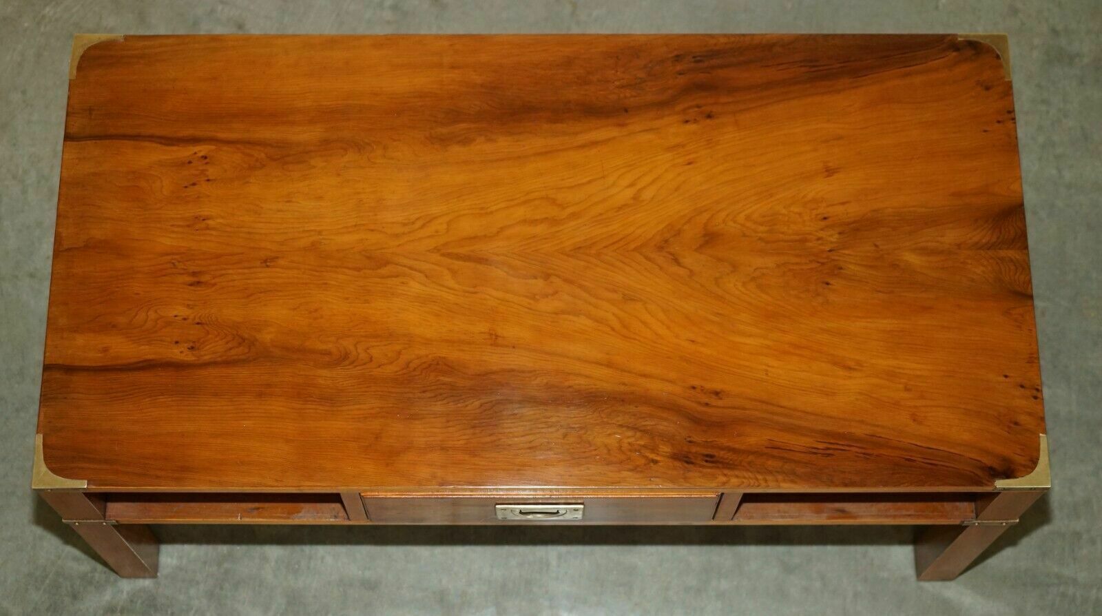 Fully Restored French Polished Burr Yew Wood Military Campaign Coffee Table photo Furniture