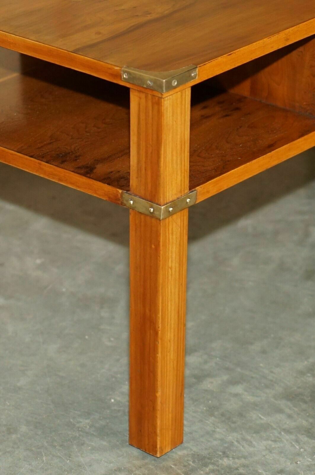 photo for sale Fully Restored French Polished Burr Yew Wood Military Campaign Coffee Table