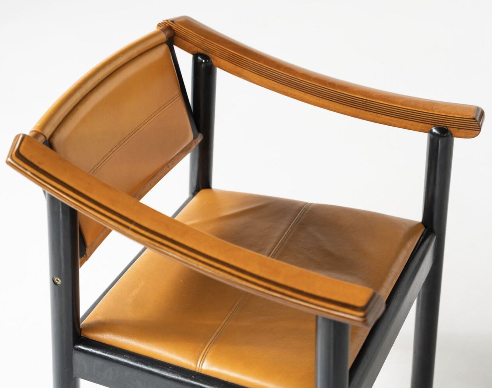 Mid Century Modern 4 Armchairs In The Style Of Scarpa, Wood And Leather, Italy photo 2870.0