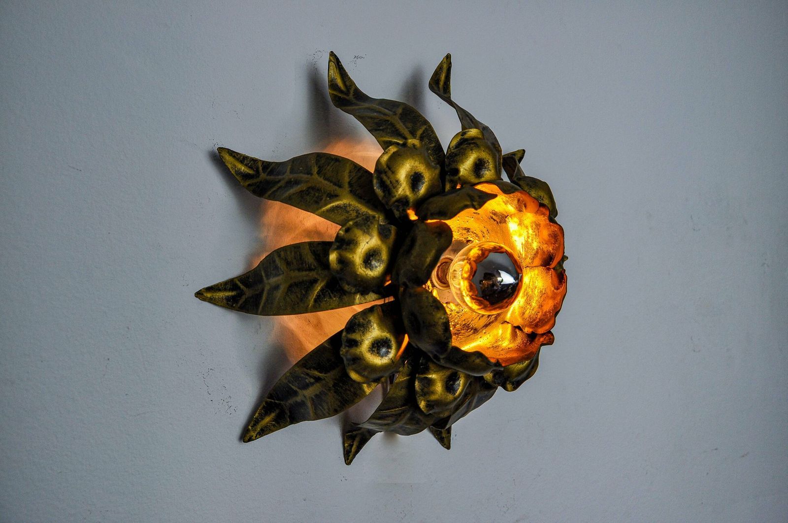 Sun Wall Lamp By Ferro Arte, Metal And Gold Leaf, Spain, 1960 photo furniture