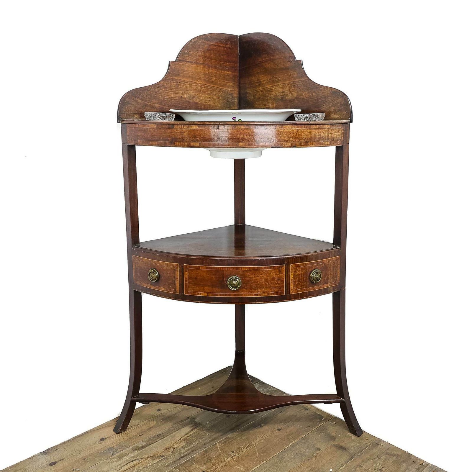 Antique 19th Century Mahogany Bow Front Corner Stand |  Washstand | Bedroom Furniture