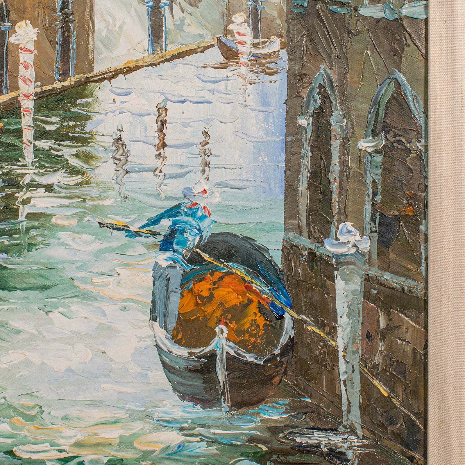 Vintage Venetian Canal Painting, Continental School, Oil On Canvas, Venice, Art photo vinterior