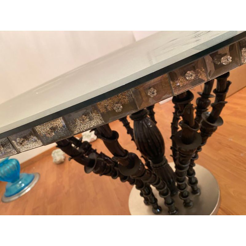 Furniture 1980s Italian Venetian Black "Rezzonico" And Silver Murano Glass Style Big Table photo